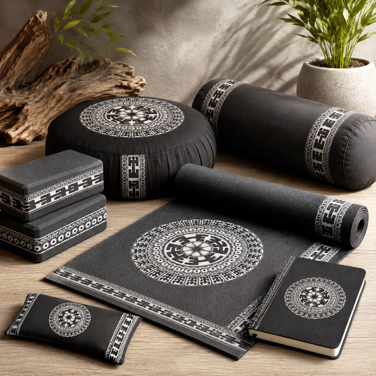 Yoga and meditation products featuring the Komo design system.