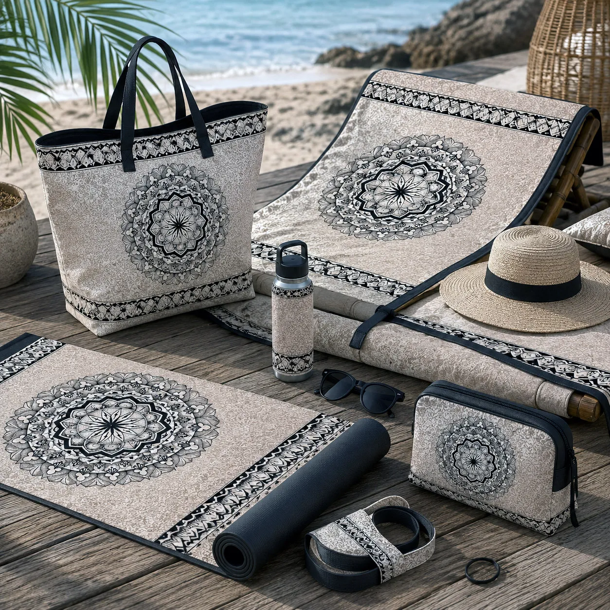 Beach and resort products featuring the Rhythmic Pulse design system.