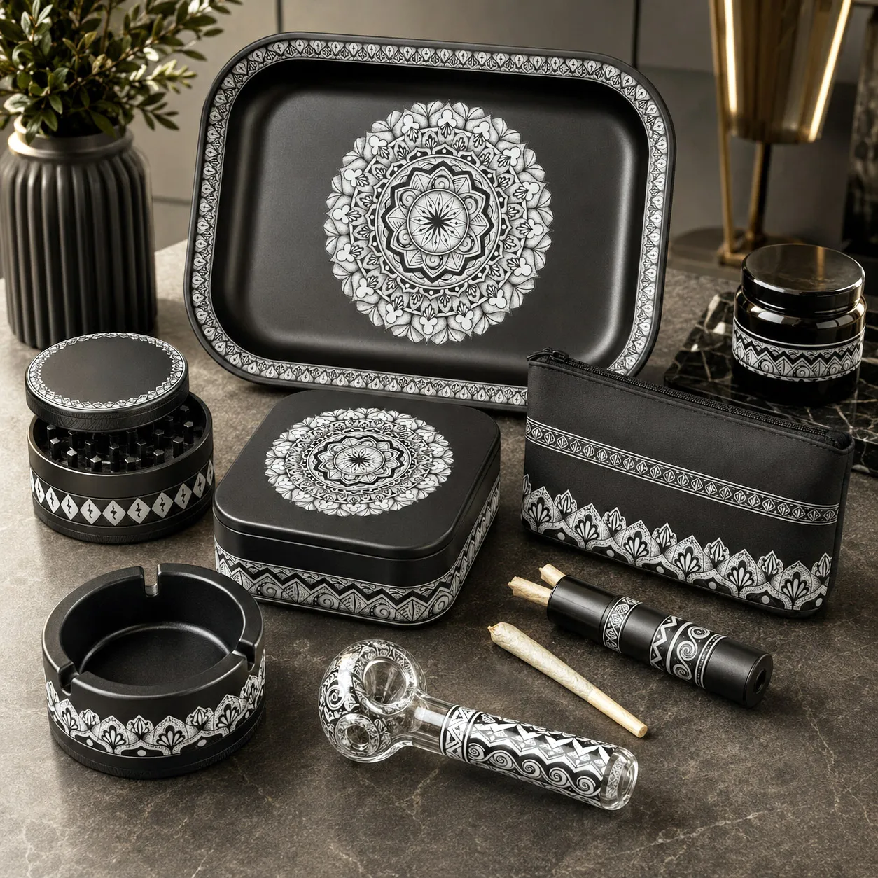 Premium cannabis accessories featuring the Rhythmic Pulse design system.