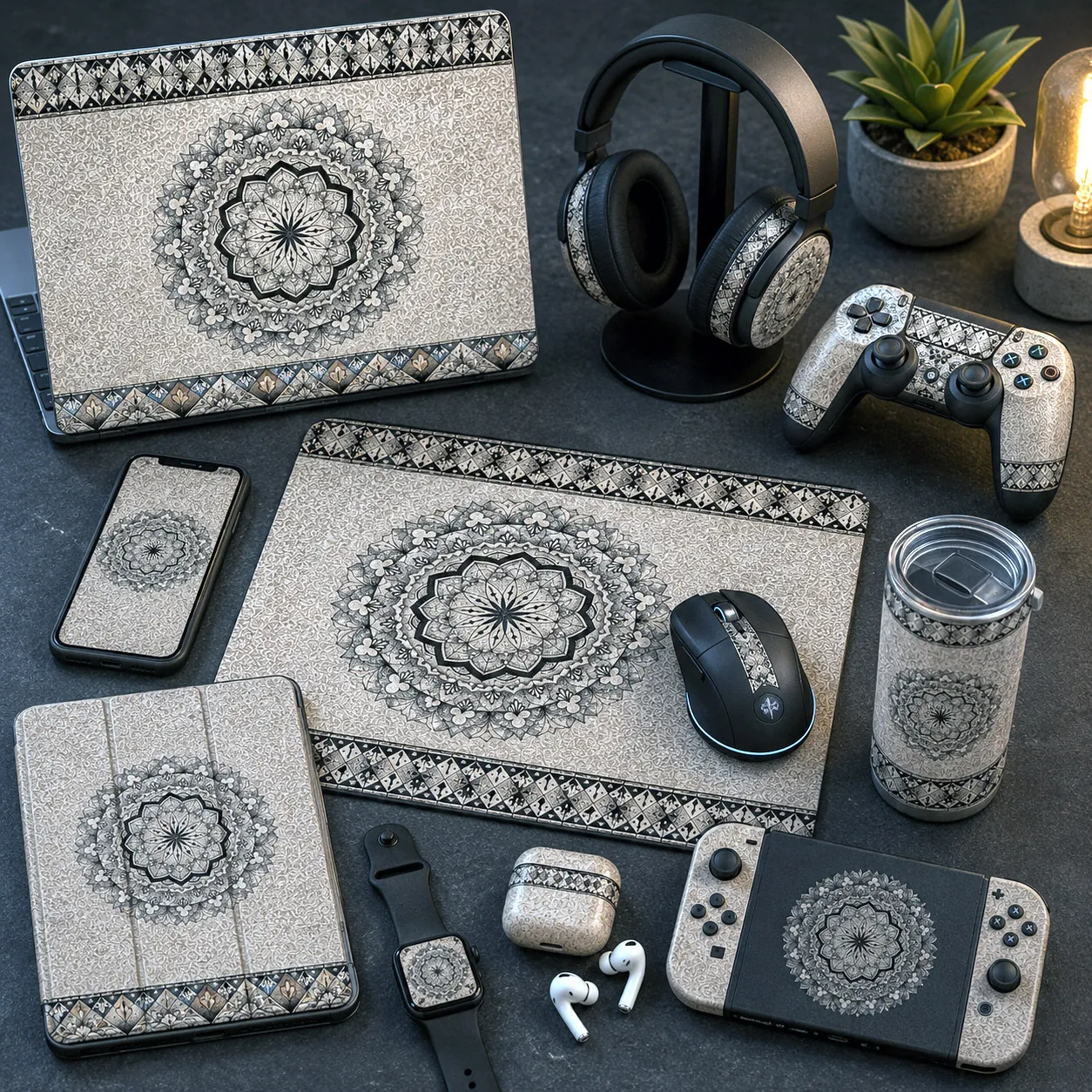 Tech, gaming, and personal accessories featuring the Rhythmic Pulse design system.