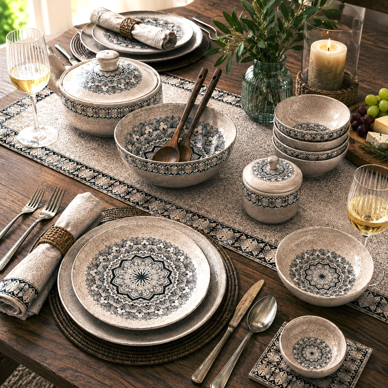 Tableware, dinnerware, and entertaining products featuring the Rhythmic Pulse design system.