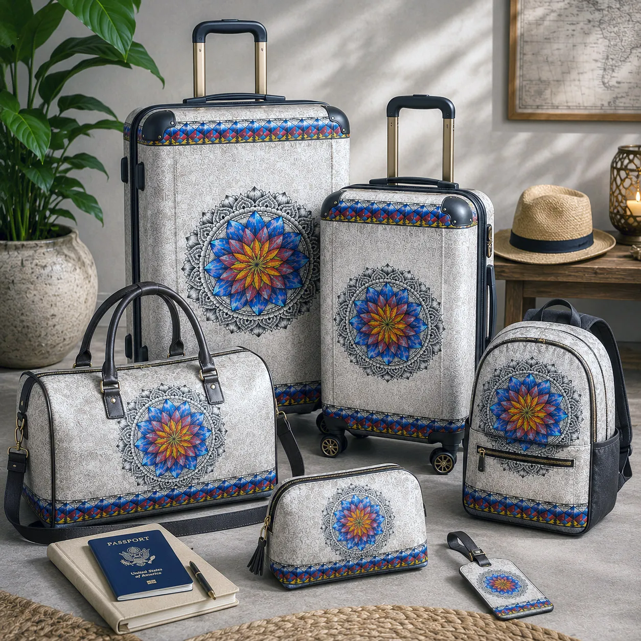 Inner Coherence design system applied to coordinated premium luggage, travel bags, and accessories.