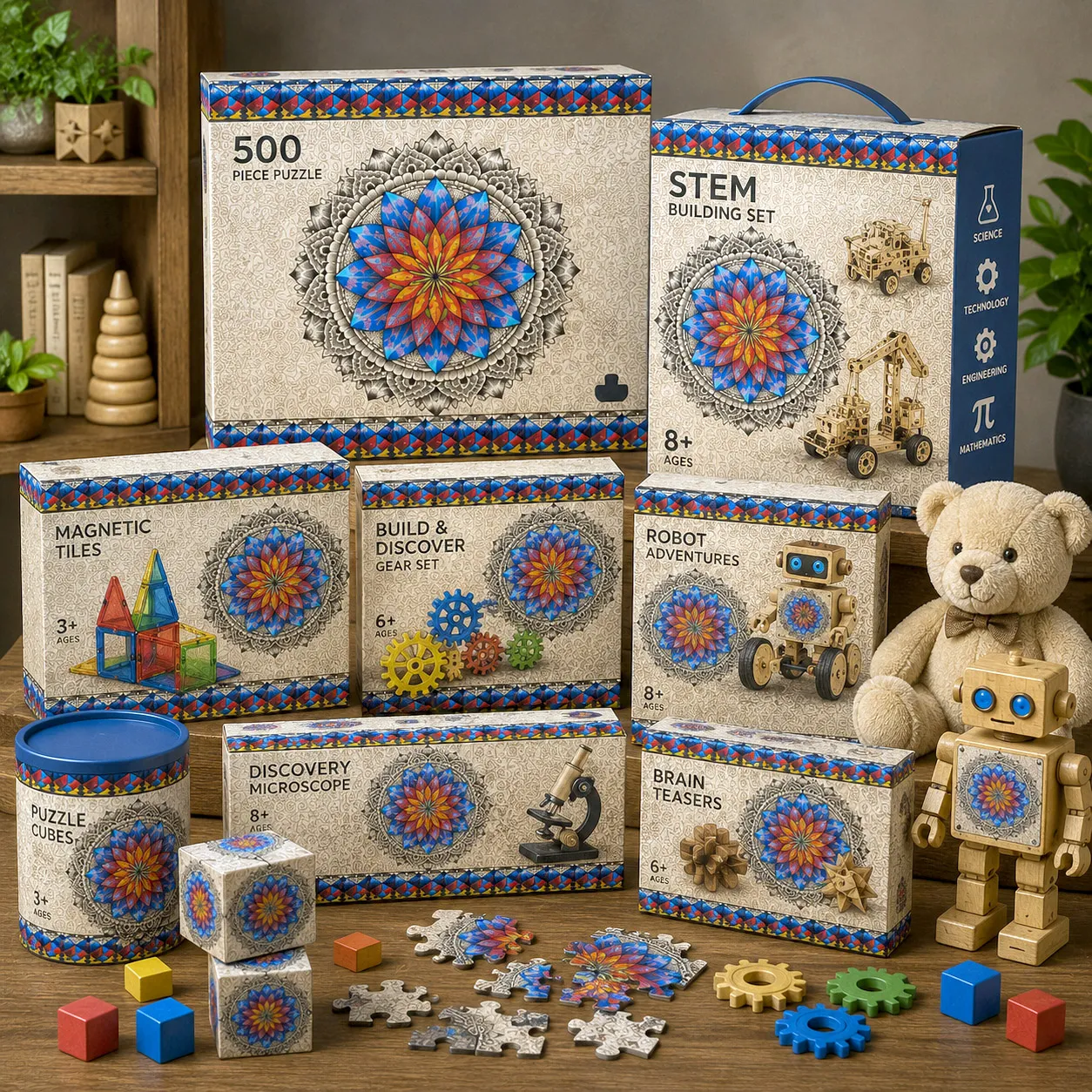 Inner Coherence design system applied to coordinated toy products and packaging.