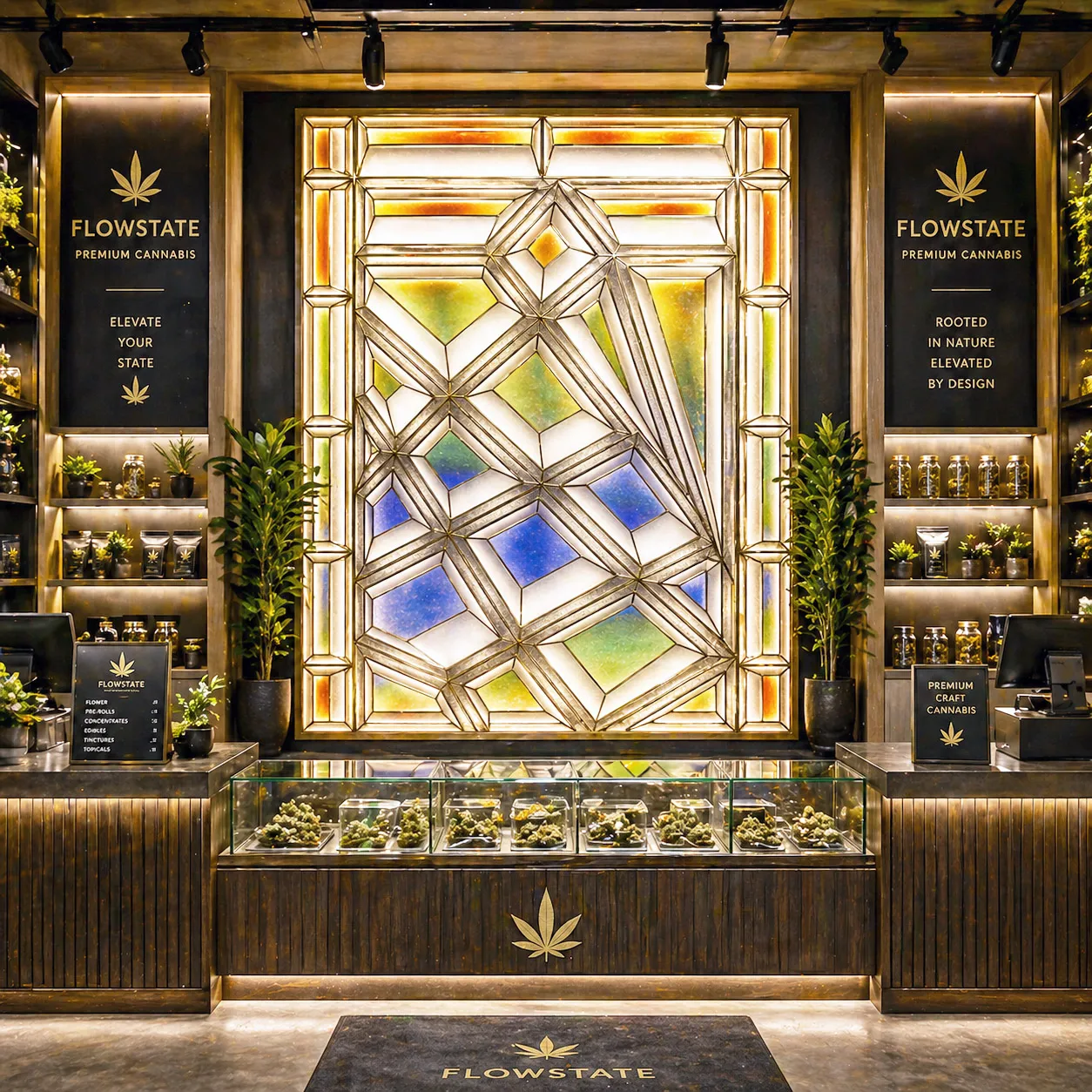 Premium wall panel featuring the Stained Glass design system.