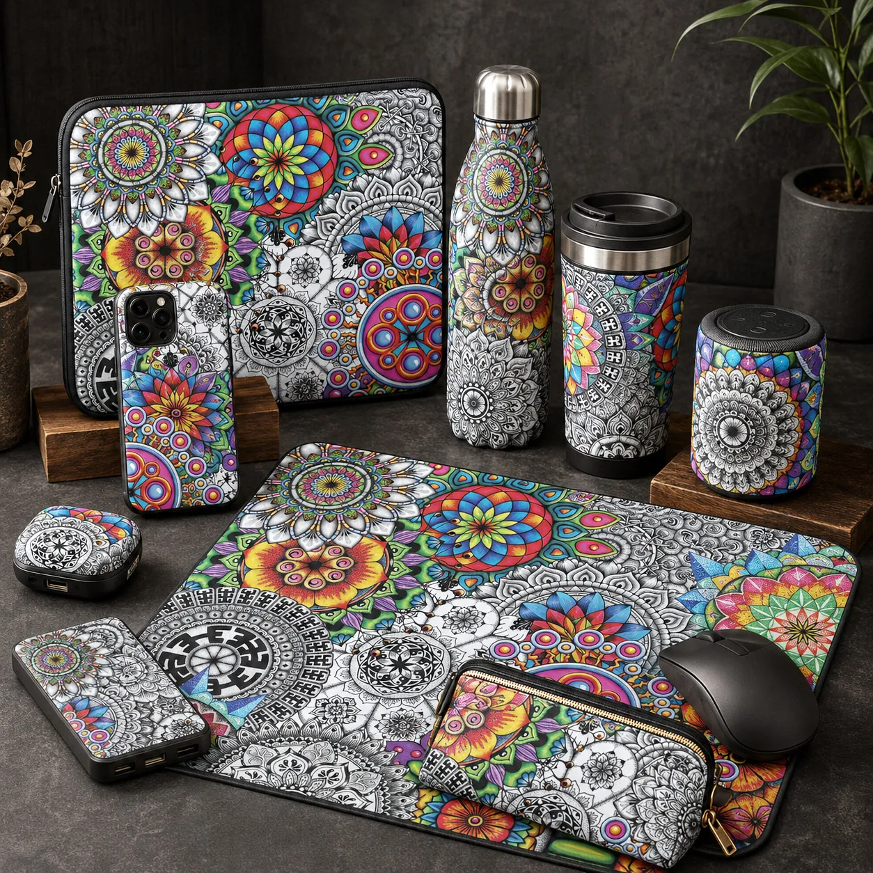 Tech and personal accessories featuring Mandala Collage 1.