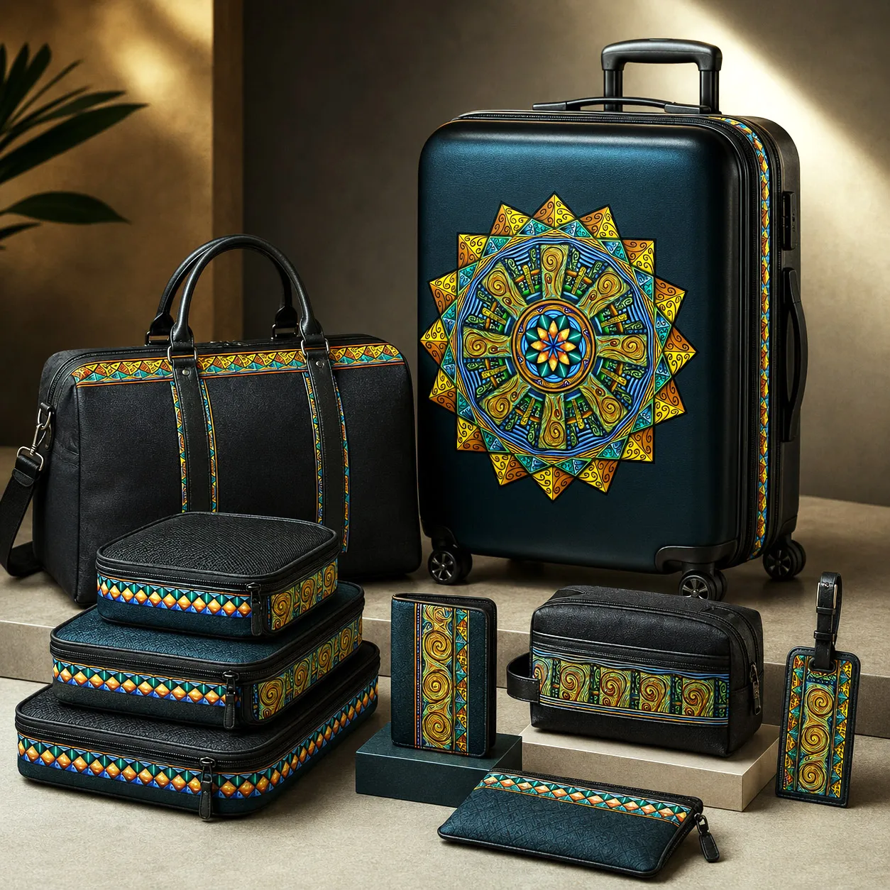 Premium luggage and travel accessories featuring the Spokin With design system.