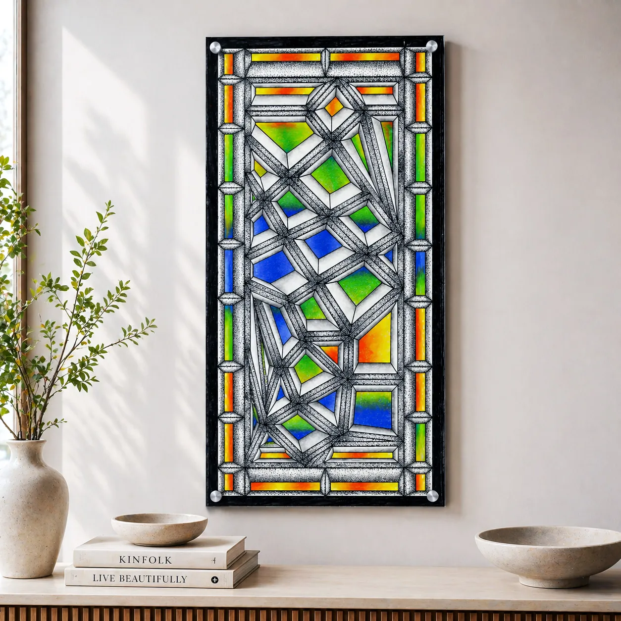Resin wall decor featuring the Stained Glass design system.