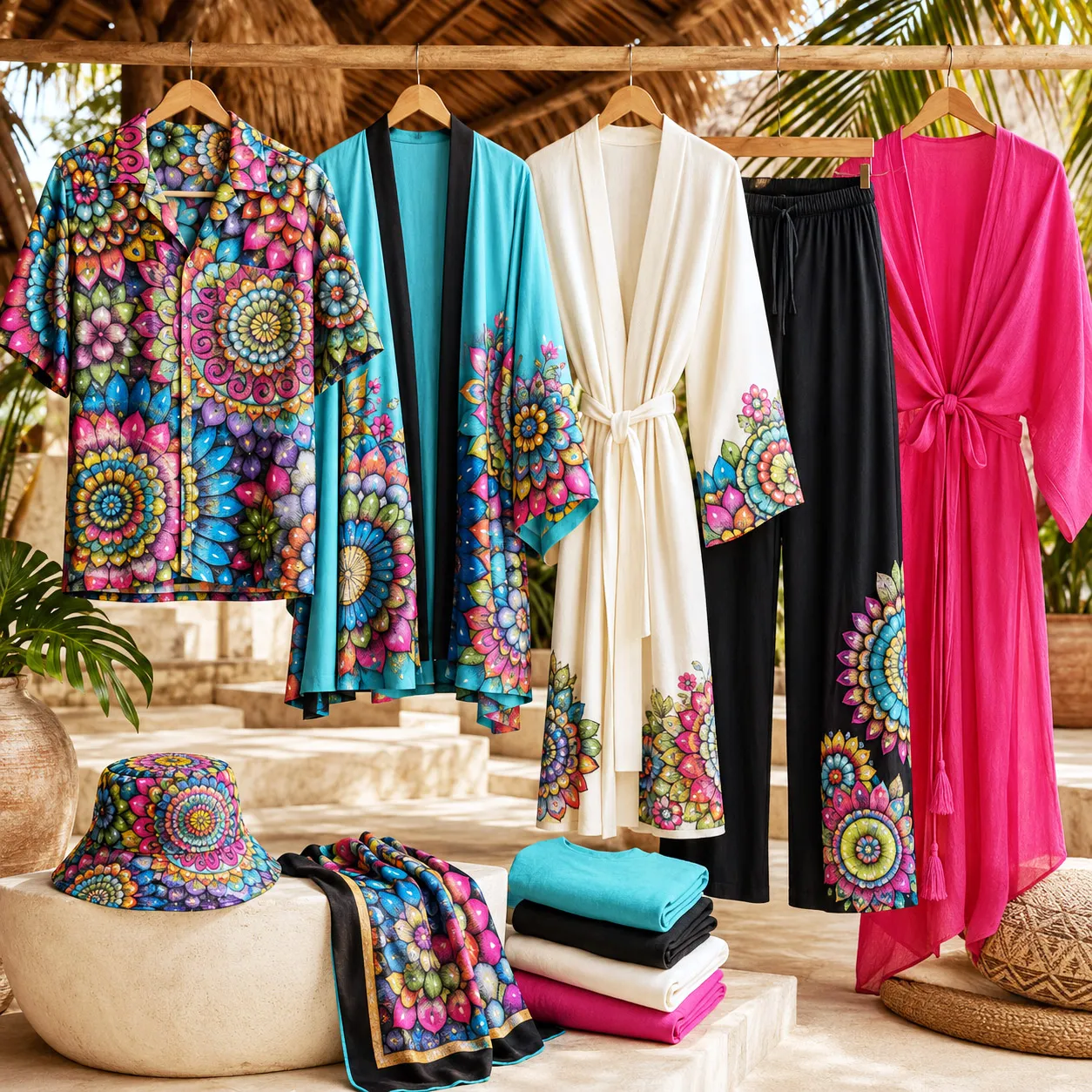 Resort apparel featuring Mandala Collage 2.