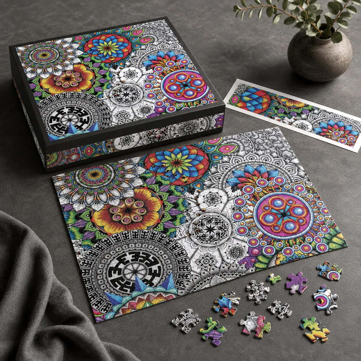 Jigsaw puzzle product featuring Mandala Collage 1.