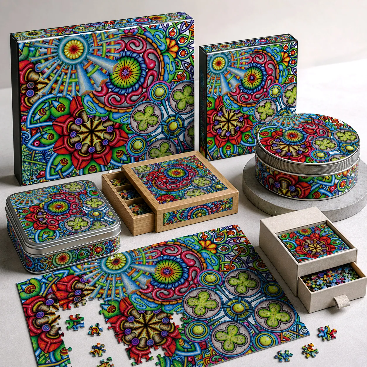 Jigsaw puzzle product featuring Mandala Collage 6.