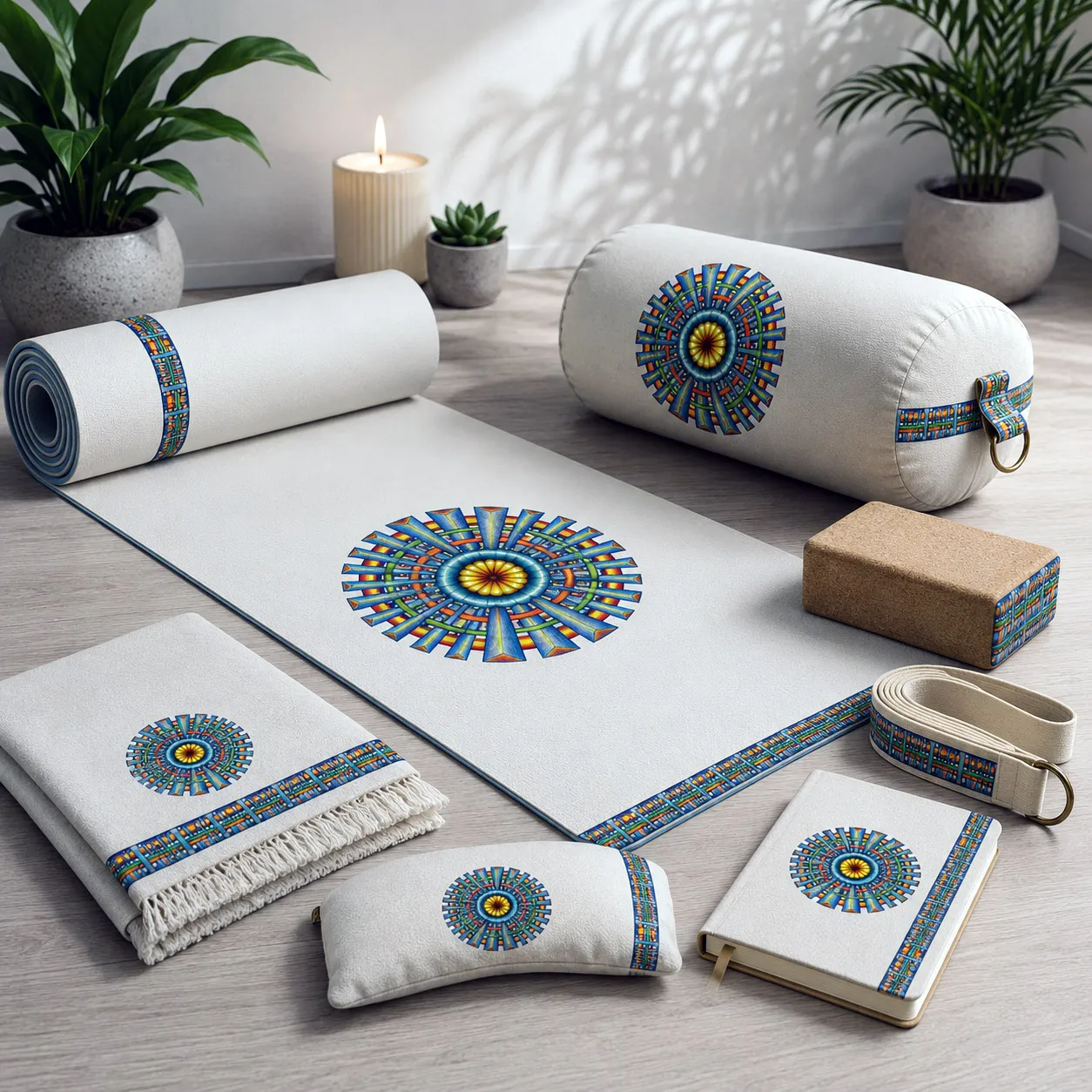Yoga, meditation, and wellness products featuring the Spokin design system.