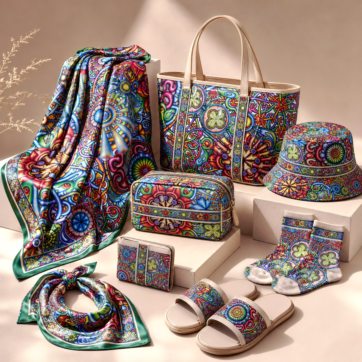 Leather goods and fashion accessories featuring Mandala Collage 6.