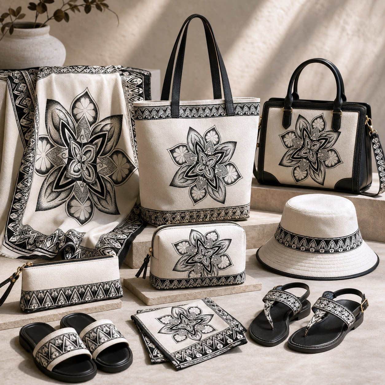 Leather goods and fashion accessories featuring the Sea Star design system.