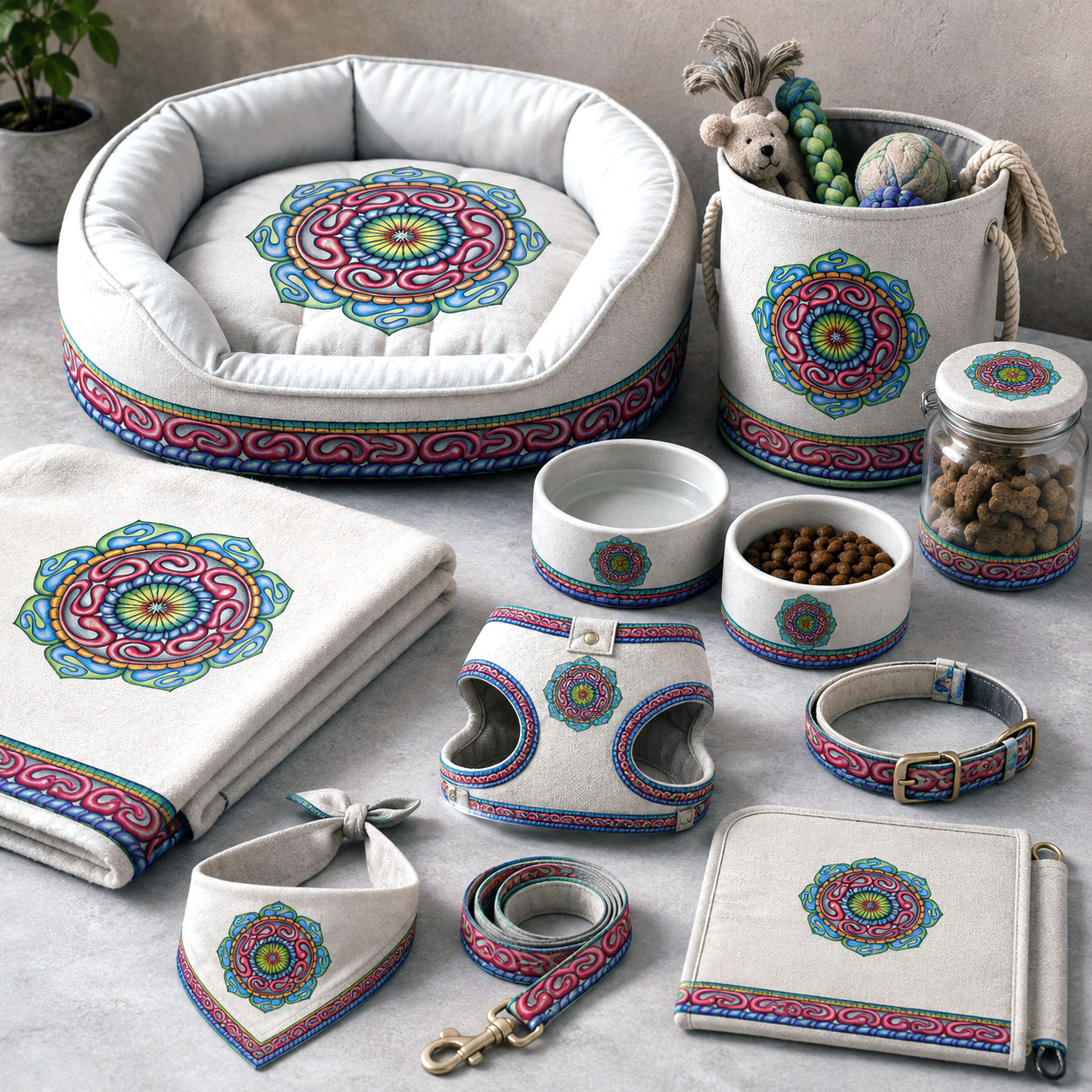 Pet accessories featuring the Grounded Core design system.