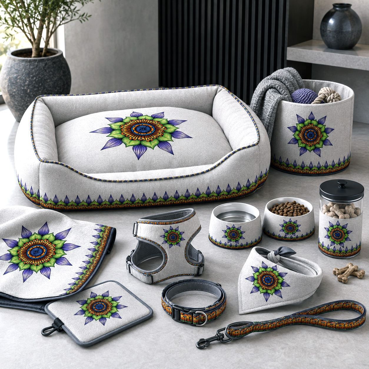 Pet accessories featuring the Ethereal design system.