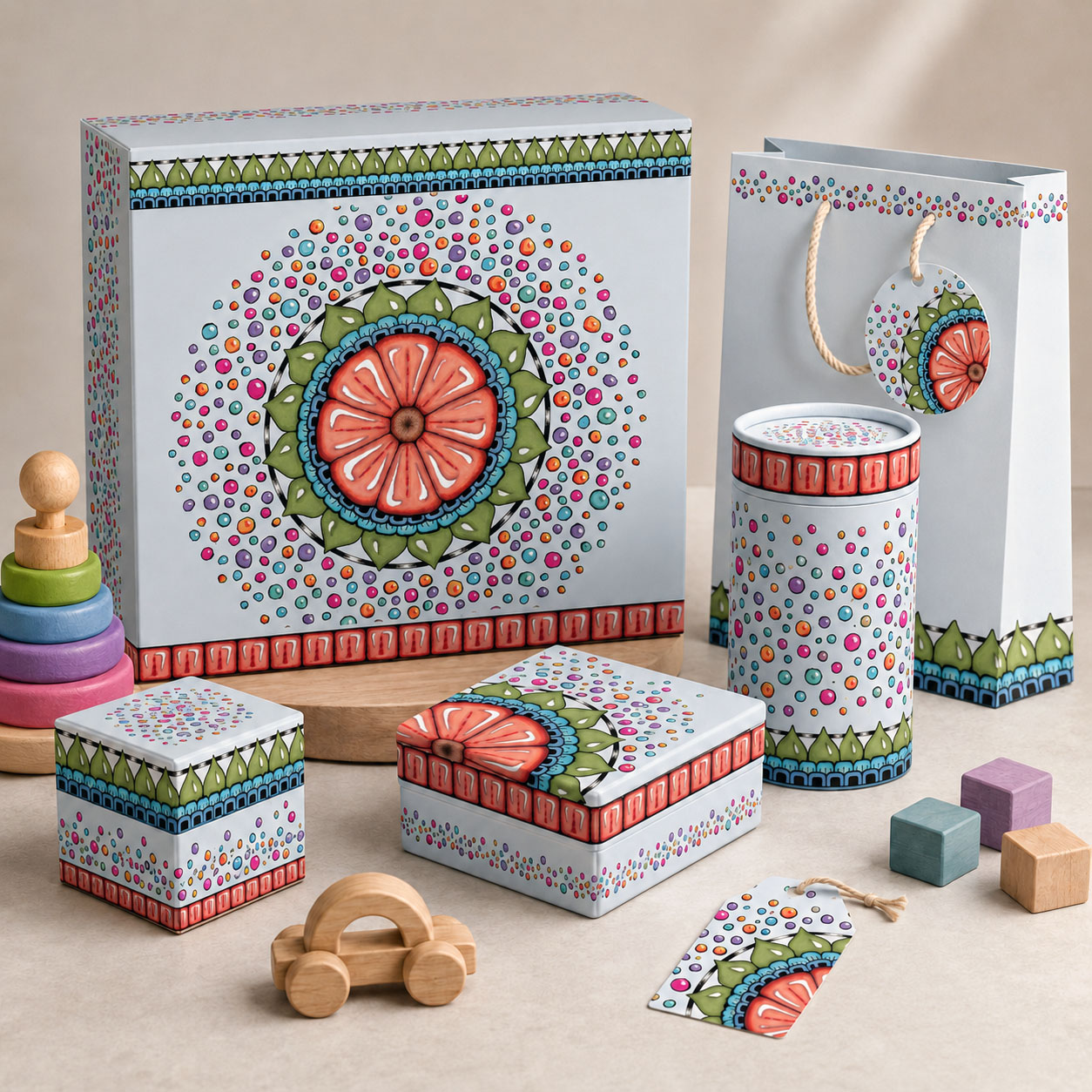 Toy packaging featuring the Surrender to Grace design system.