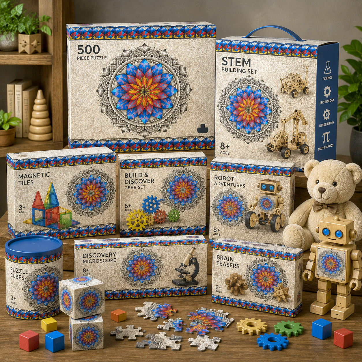Toy packaging featuring the Inner Coherence design system.