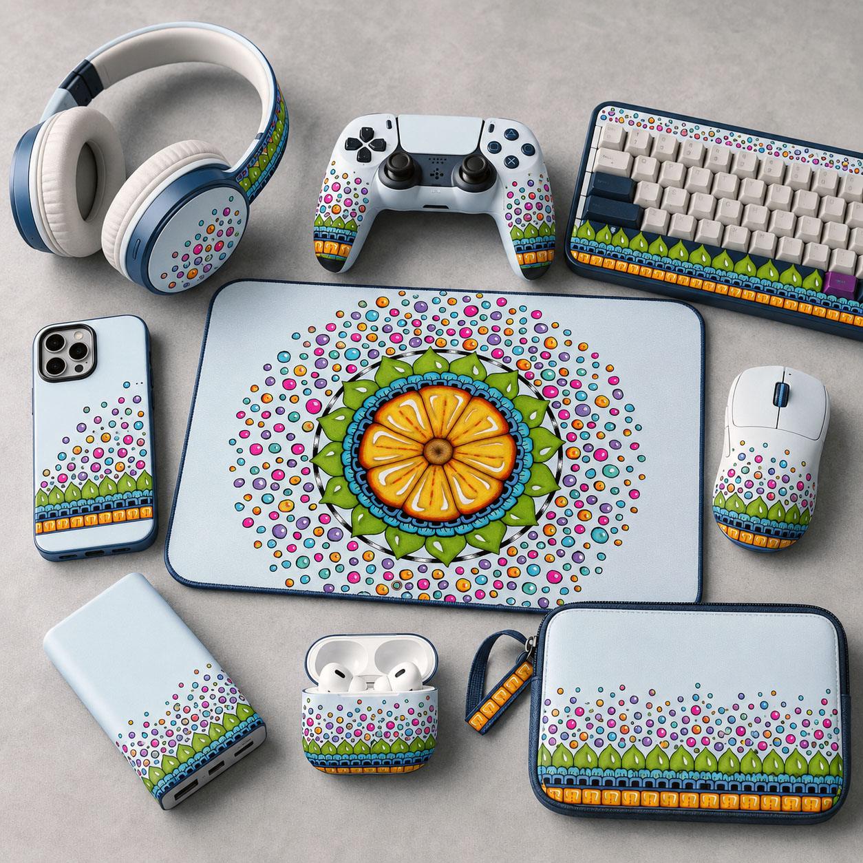 Tech, gaming, and personal accessories featuring the Surrender to Grace design system.