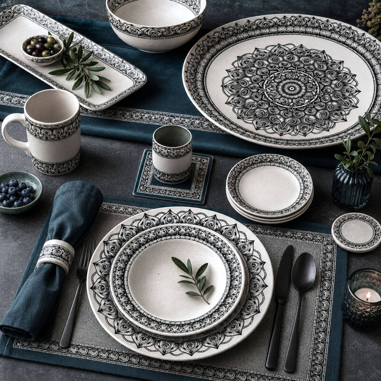 Tableware and entertaining products featuring the Interconnection design system.