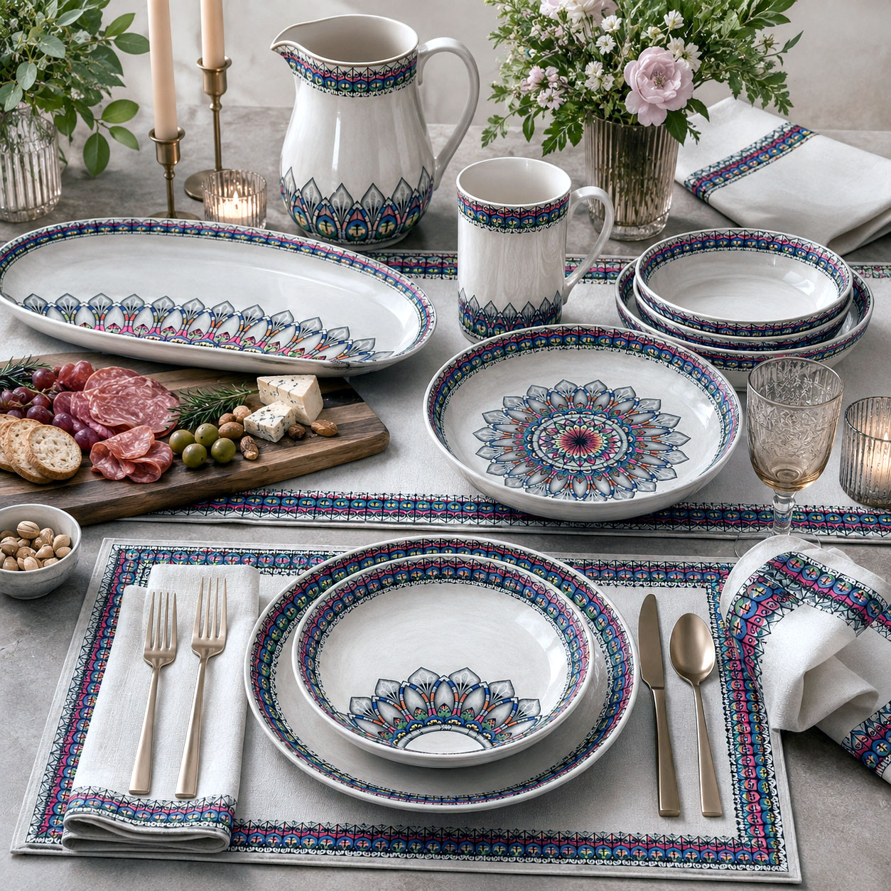 Tableware, dinnerware, and entertaining products featuring the Radiance design system.