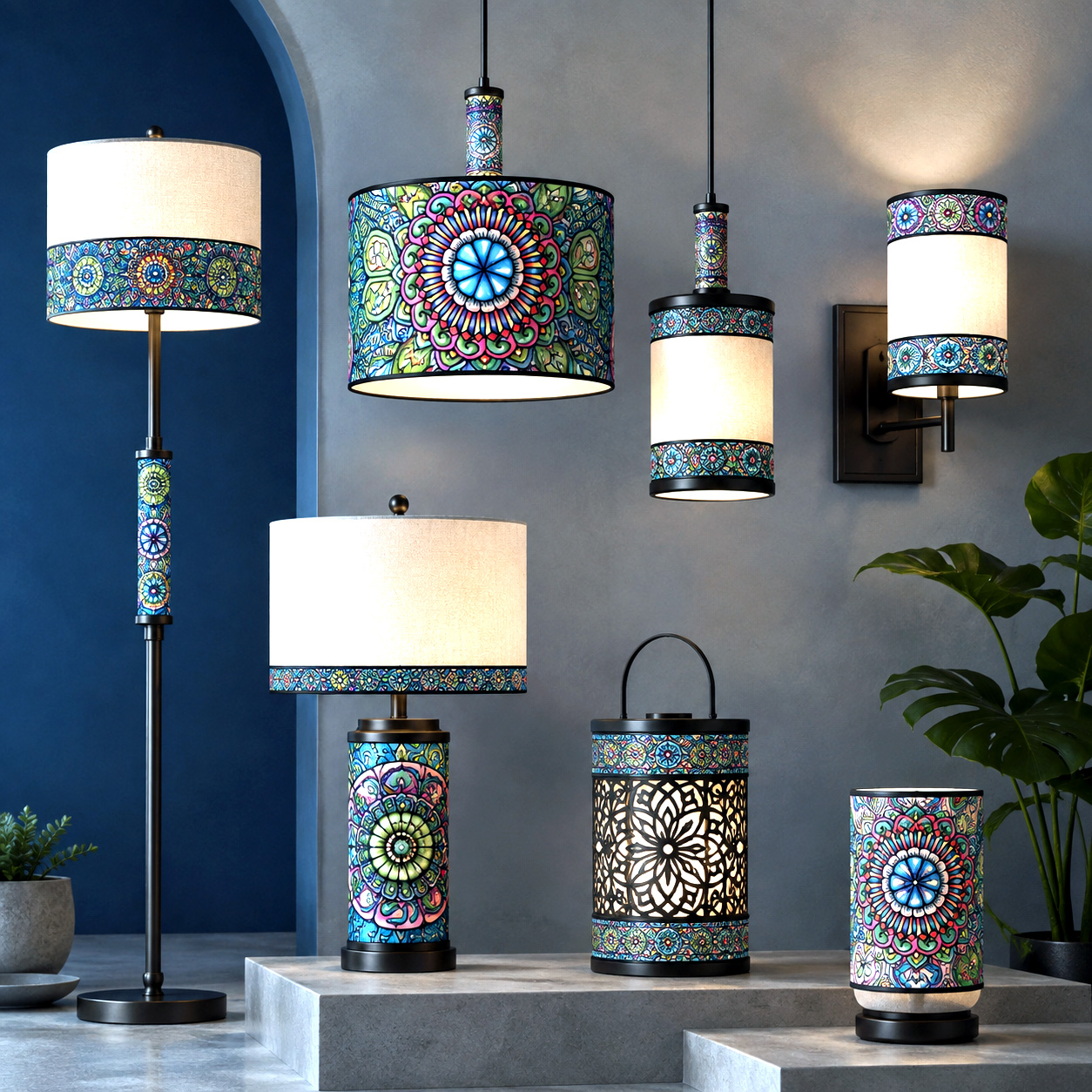 Contemporary lighting featuring Mandala Collage 7.