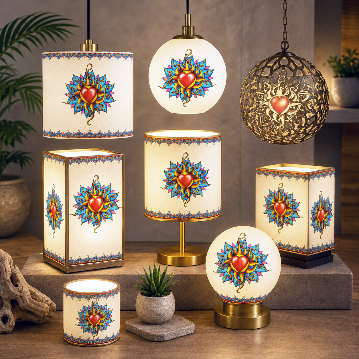 Contemporary lighting featuring the Wild At Heart design system.