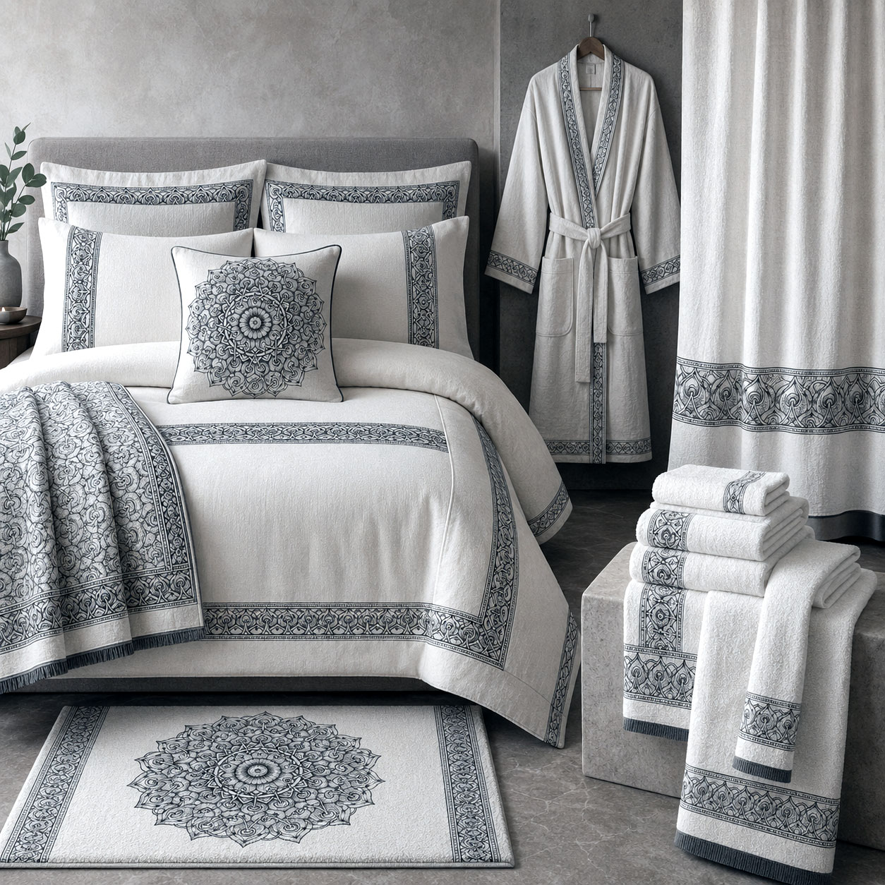 Bed and bath products featuring the Interconnection design system.