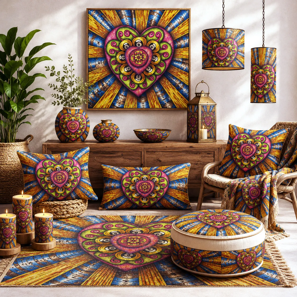 Home decor featuring the Bursting Heart design system.