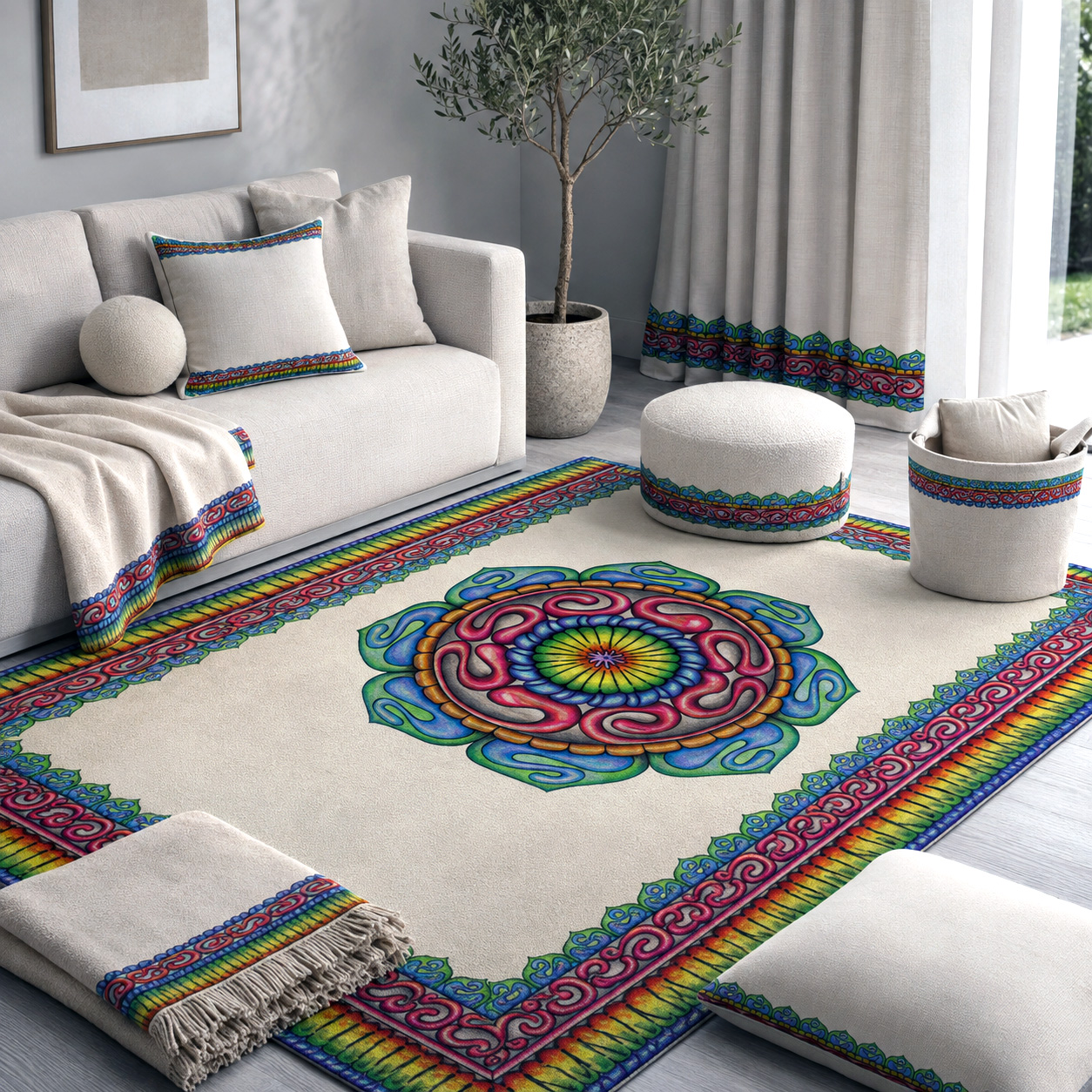 Home decor and textiles featuring the Grounded Core design system.