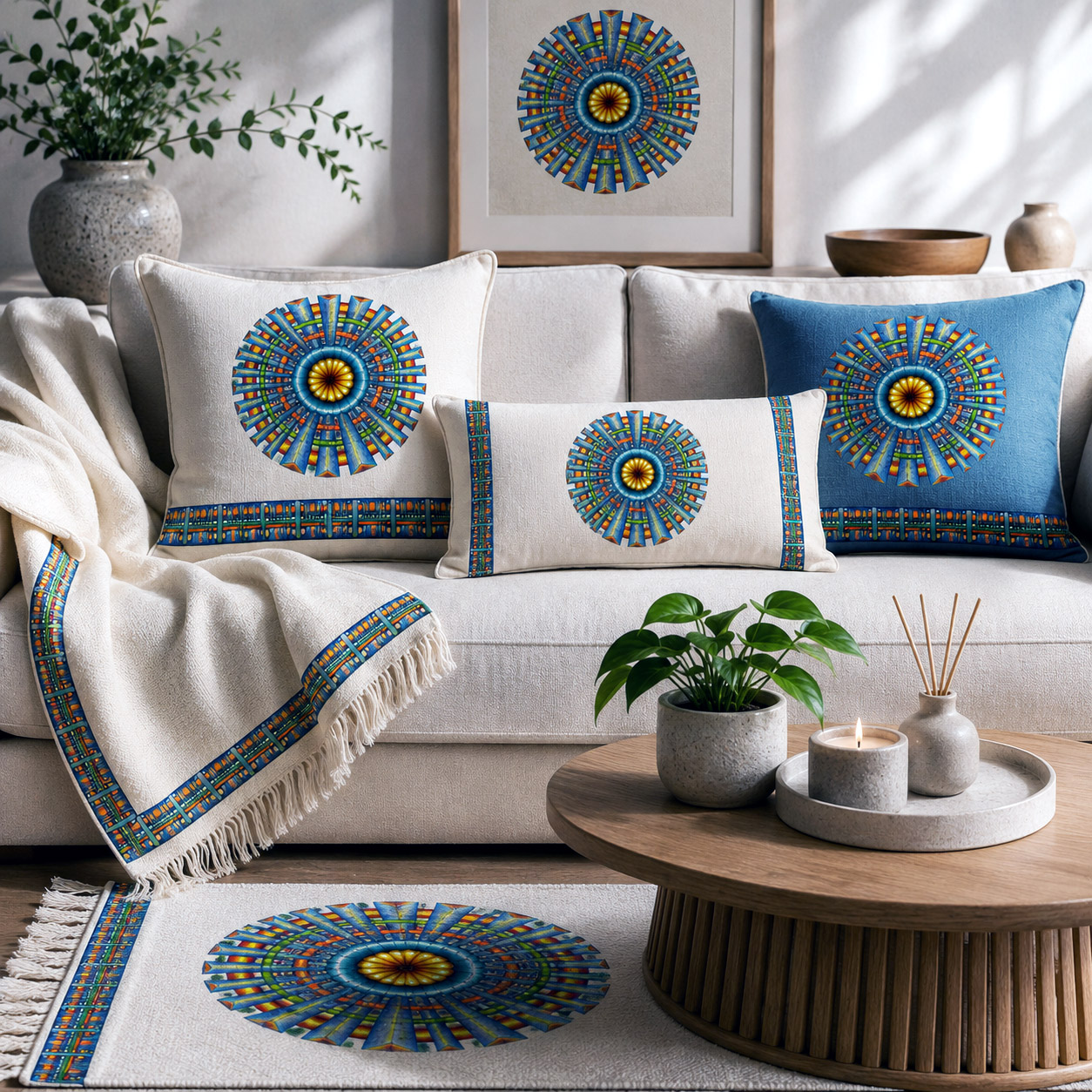 Home decor and textiles featuring the Spokin design system.