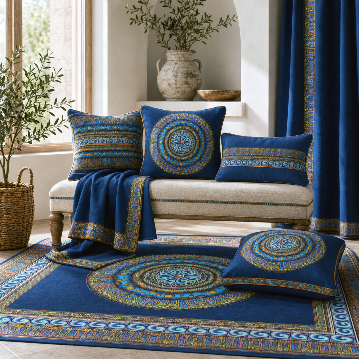 Home decor and textiles featuring the Blue Dream design system.