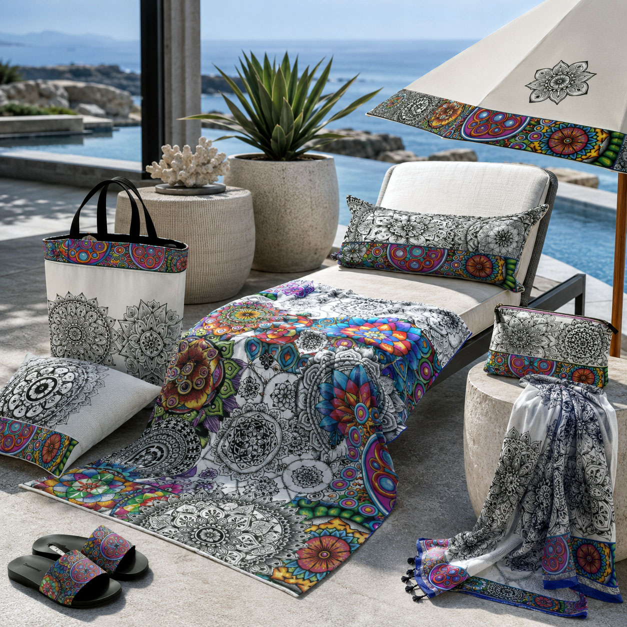 Beach and resort products featuring Mandala Collage 1.