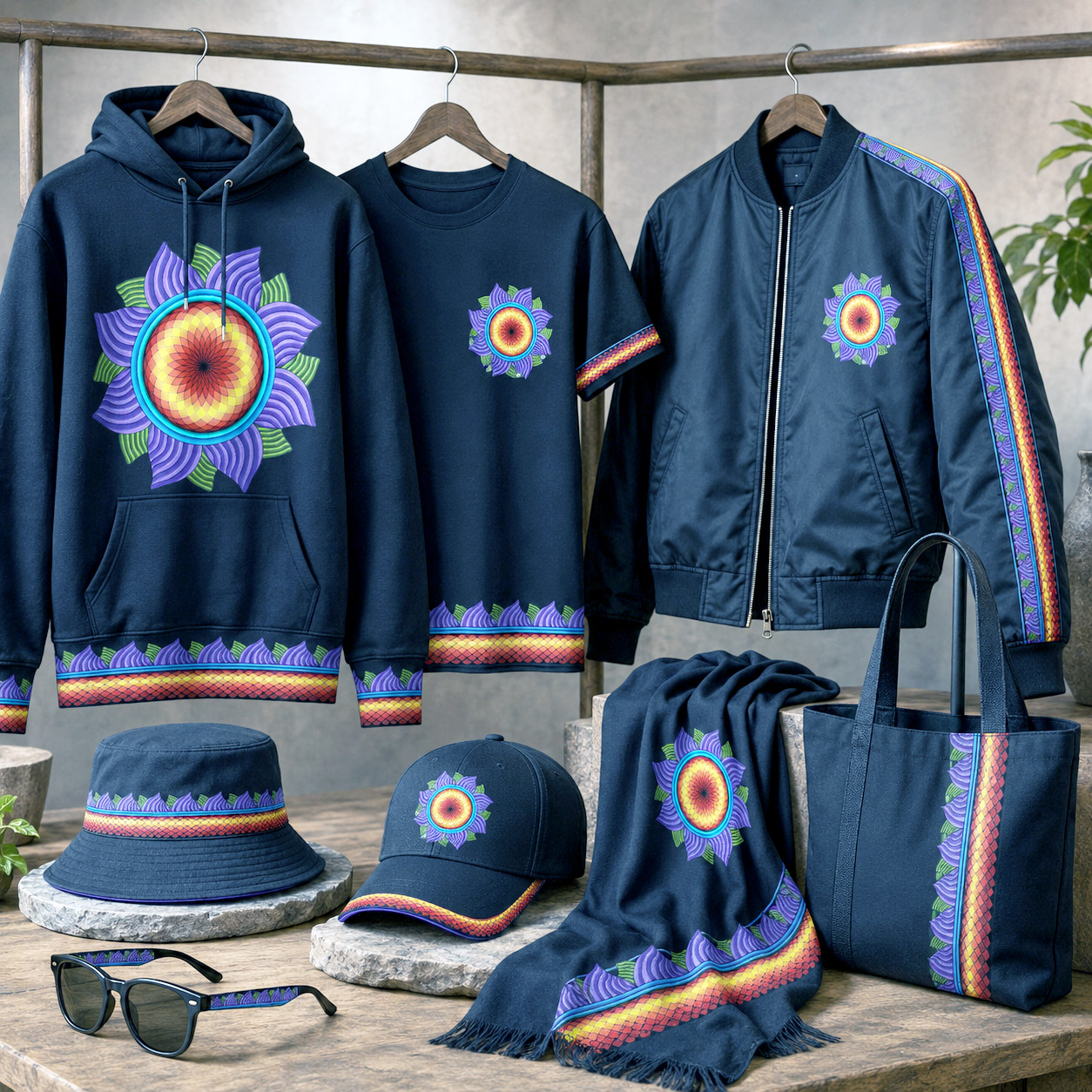 Apparel and accessories featuring the High Life design system.