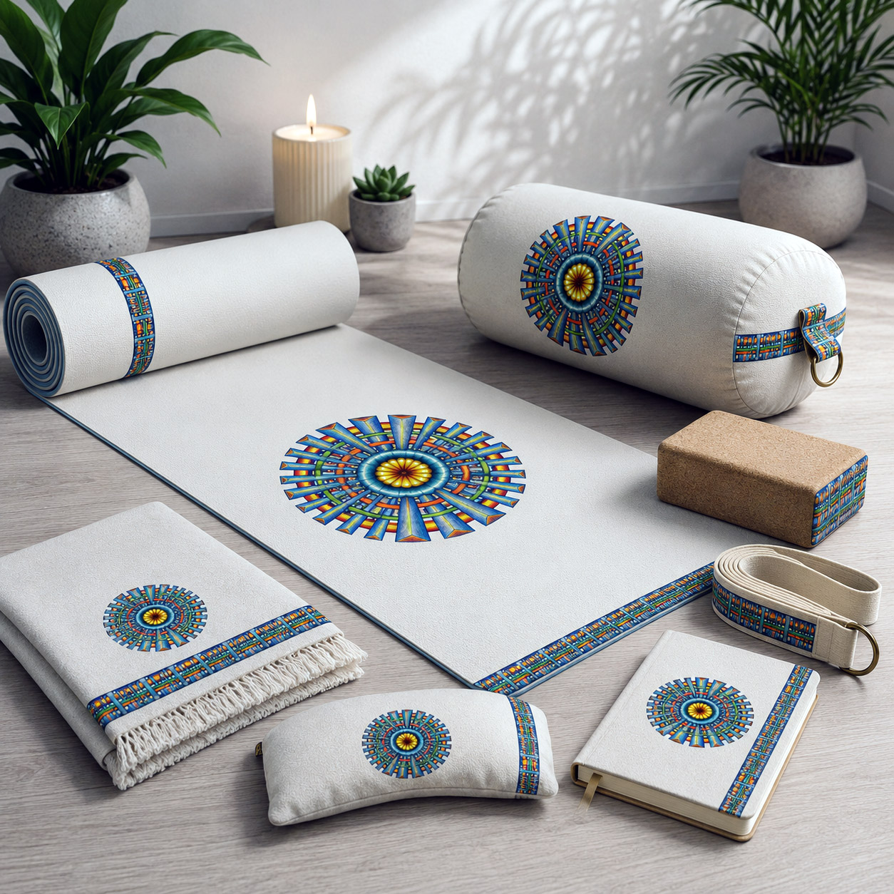 Yoga, meditation, and wellness products featuring the Spokin design system.