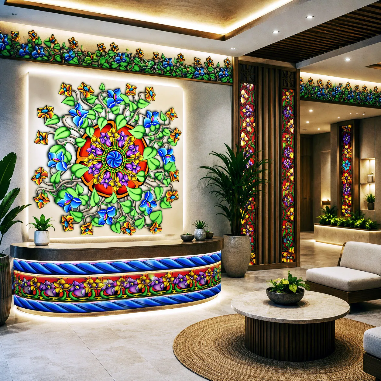 Lobby installation featuring the Wall Flowers design system.