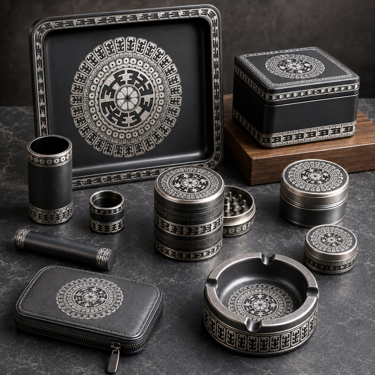 Premium cannabis accessories featuring the Komo design system.