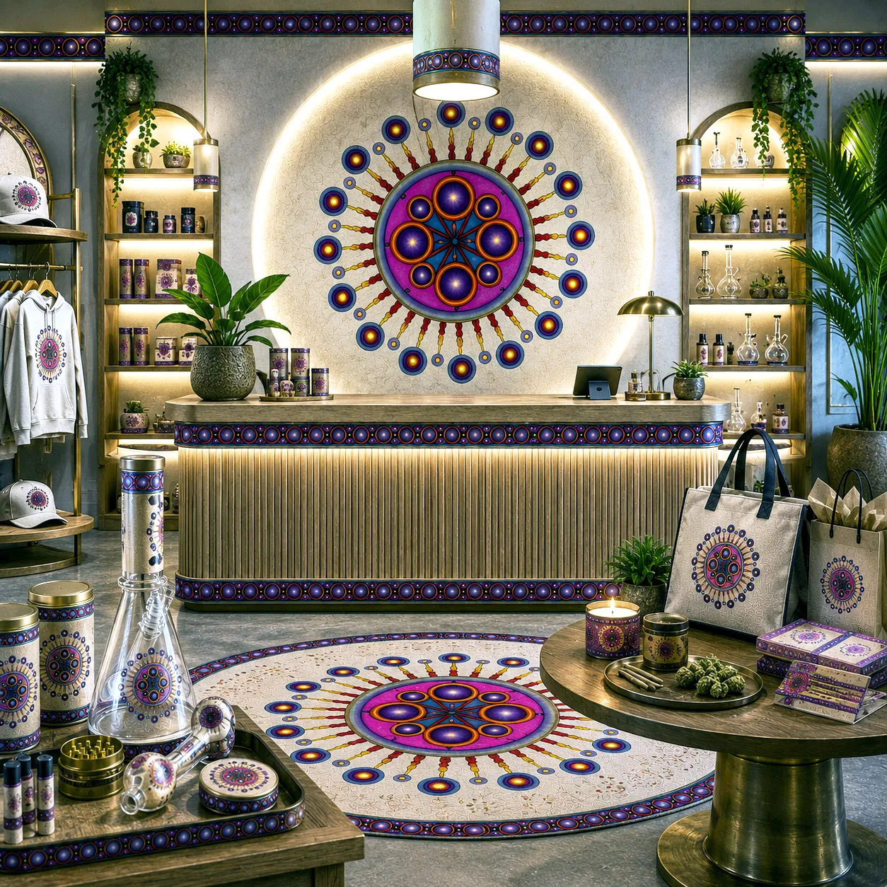 Retail environment featuring the Corona de Mandala design system.