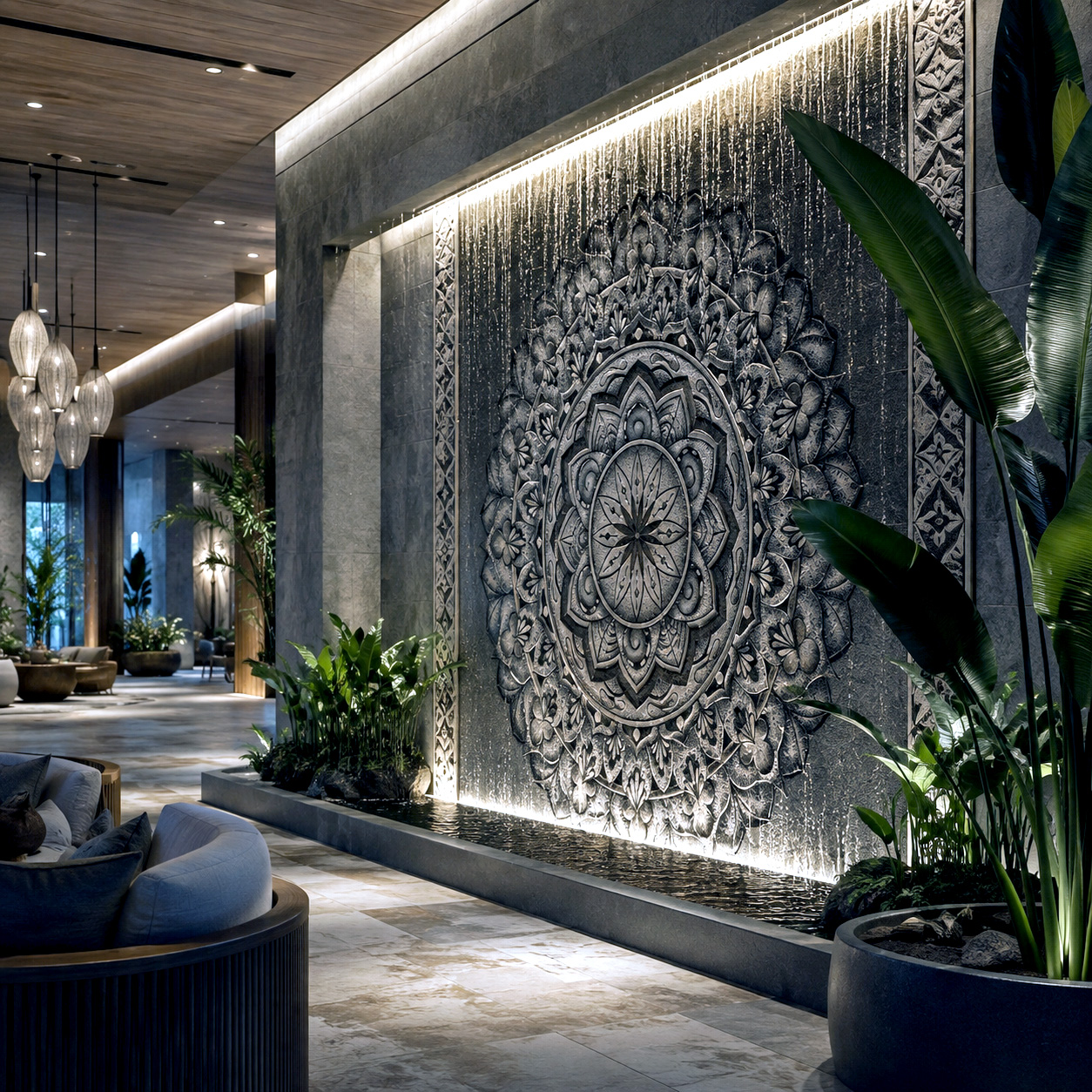 Retail lobby featuring the Rhythmic Pulse design system.