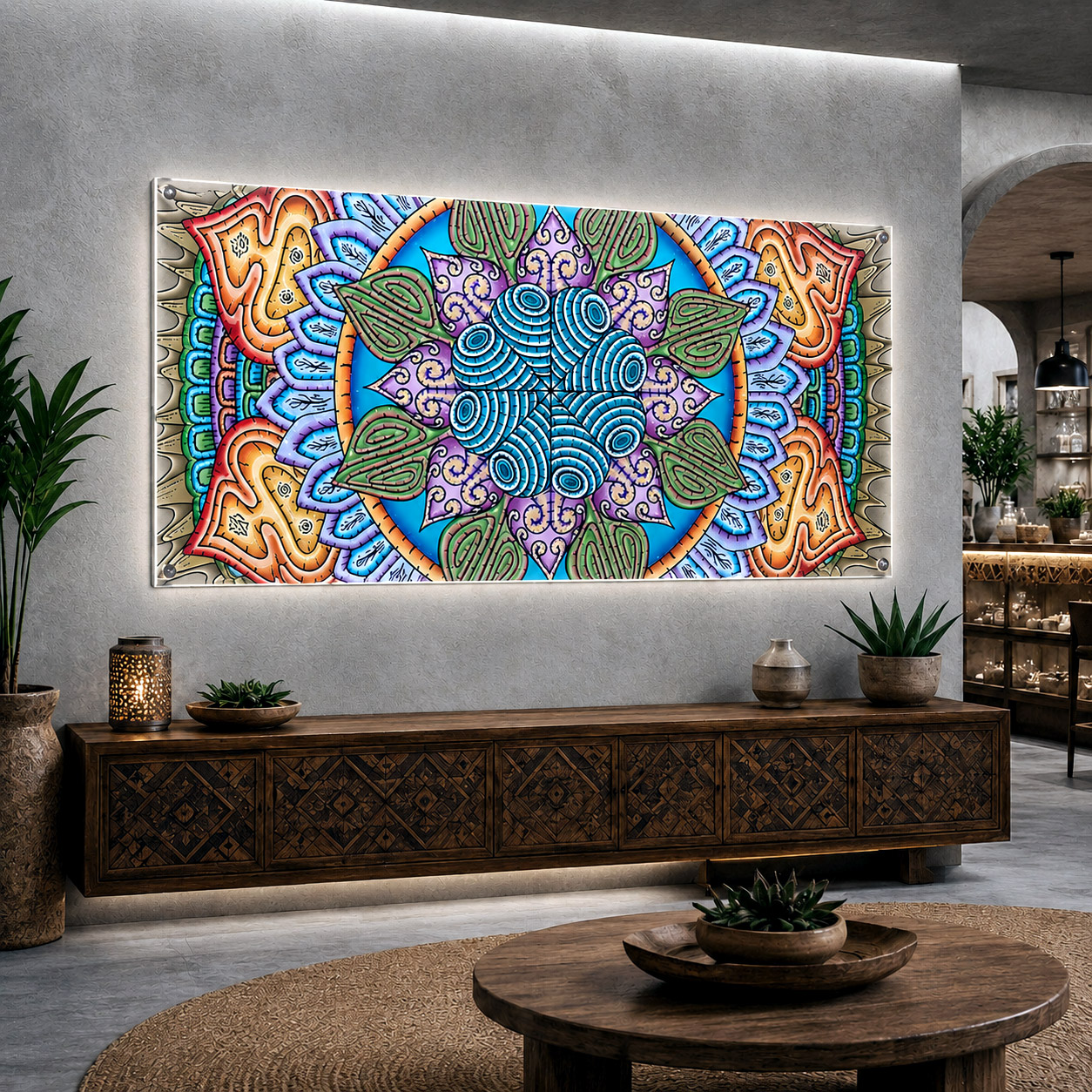 Retail and commercial lobby featuring the Desert Flame design system.