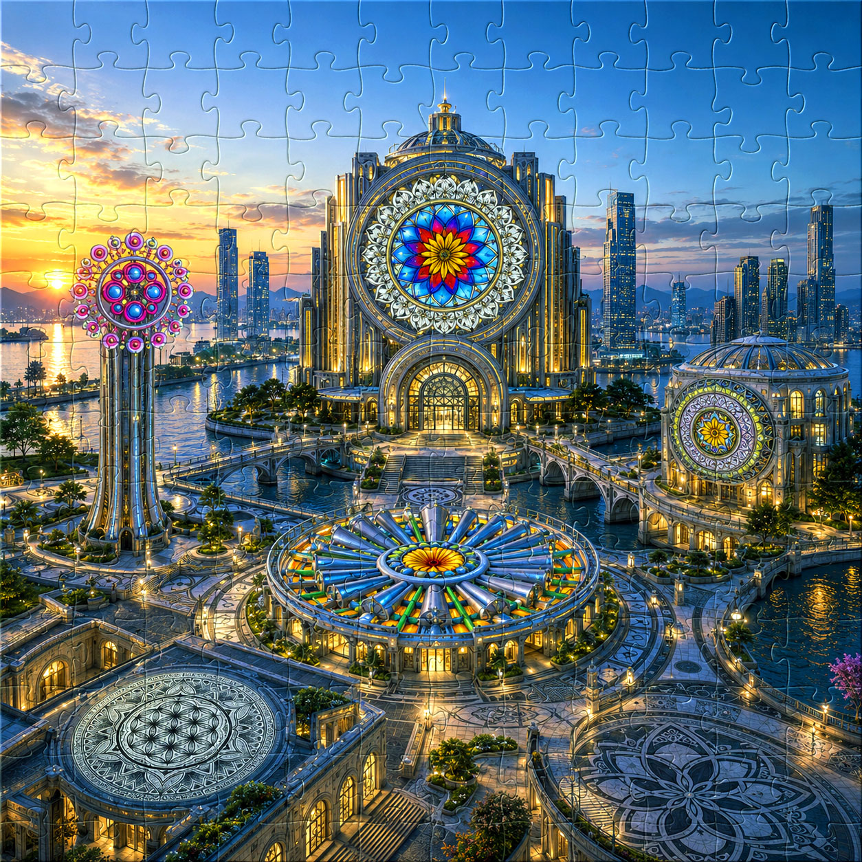 Flowstate City jigsaw puzzle concept featuring the Spokin design system.