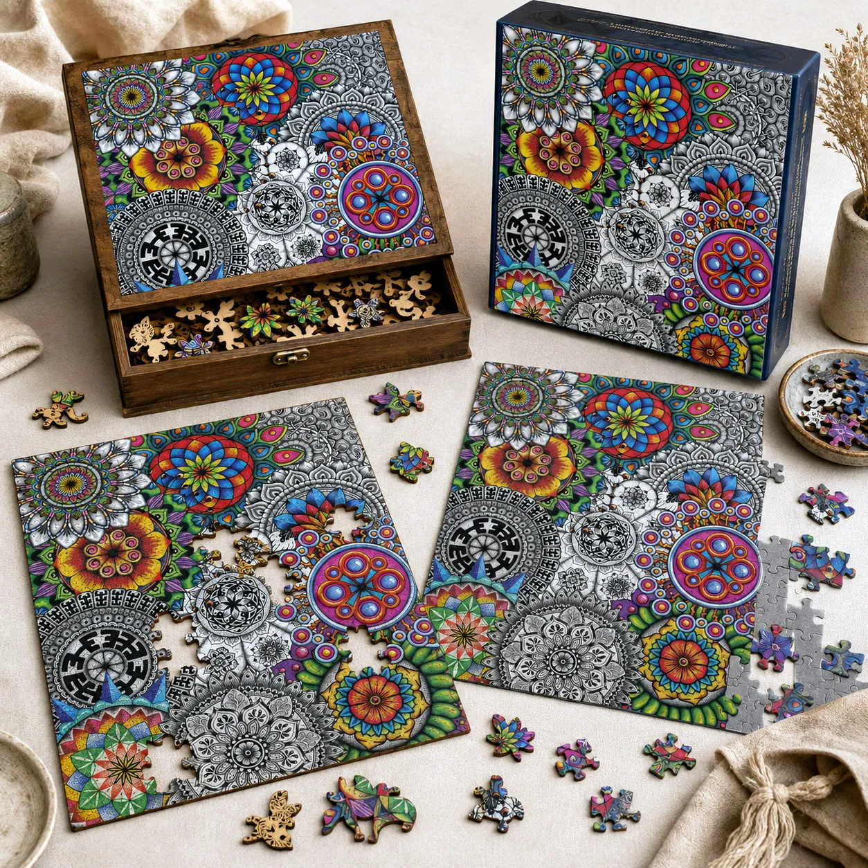 Jigsaw puzzle collection featuring Mandala Collage 1.