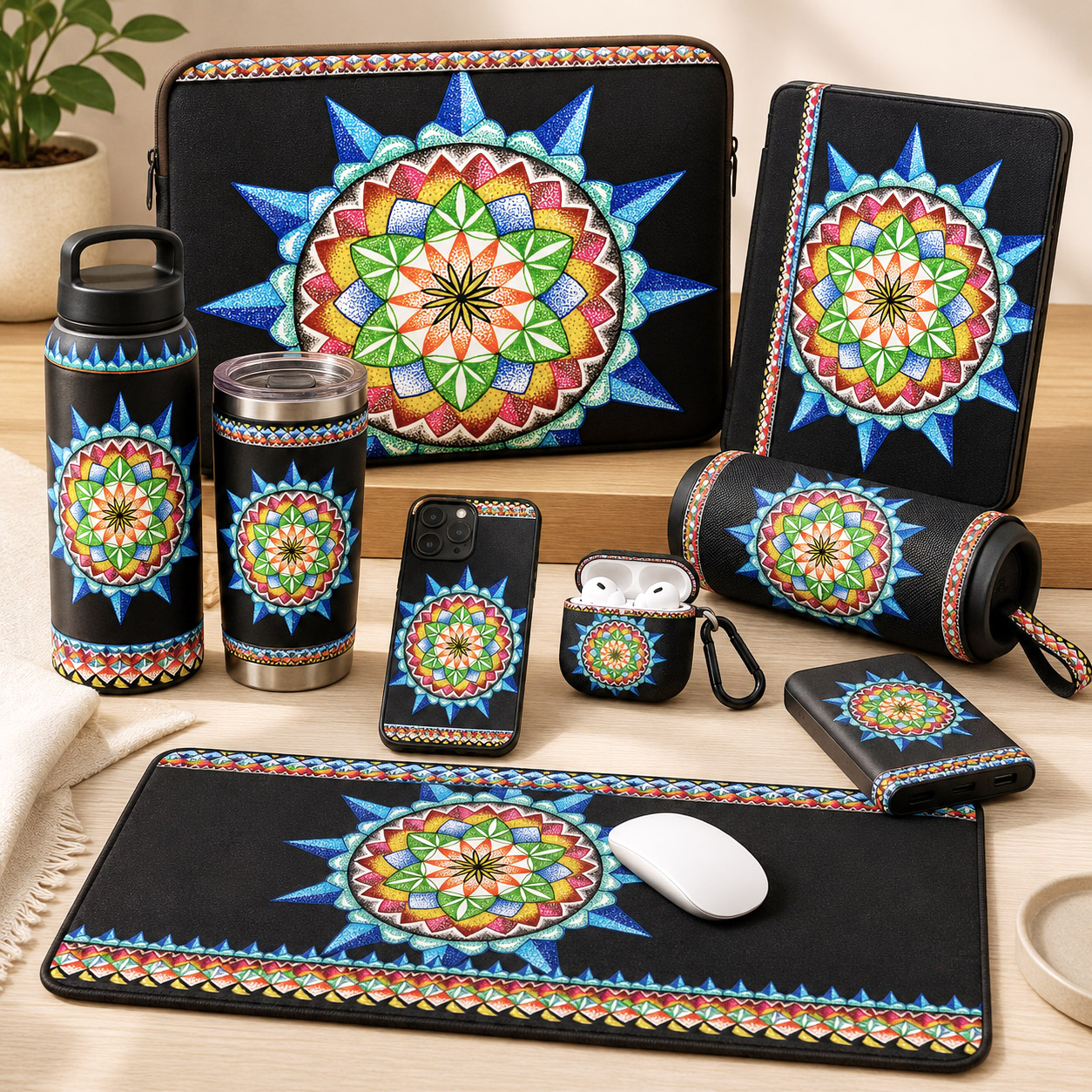 Tech and personal accessories featuring the 420 Sacred Geometry design system.