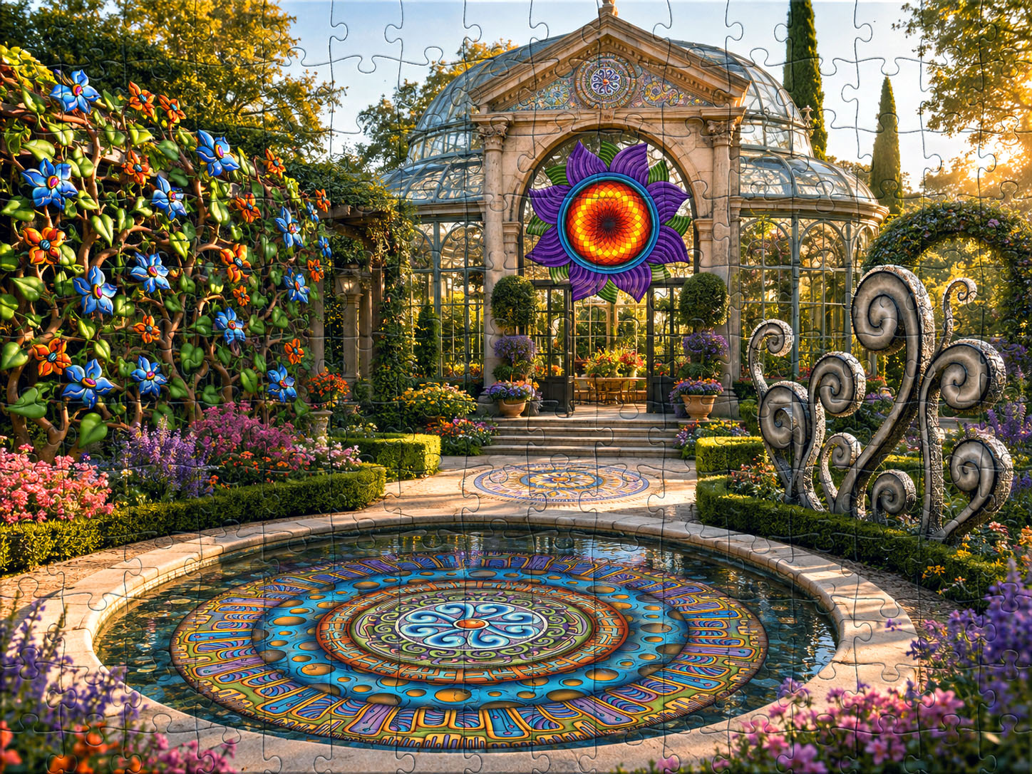 Mandala Garden jigsaw puzzle concept featuring the Blue Dream design system.