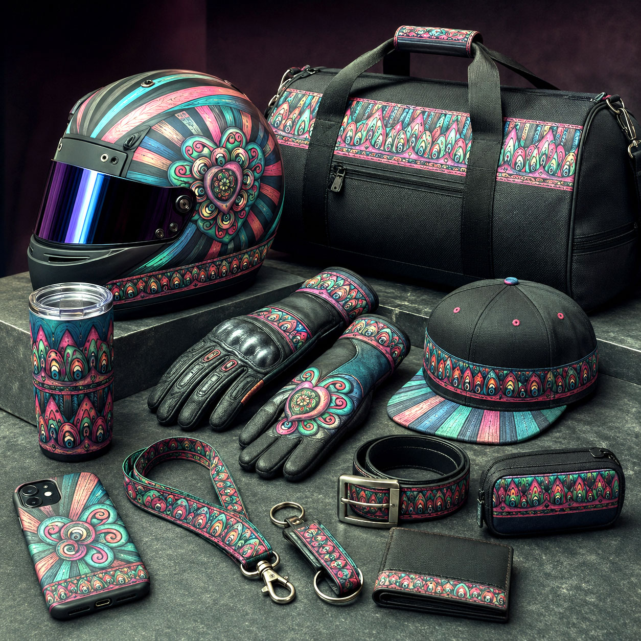 Motorsports collection featuring the Bursting Heart design system.