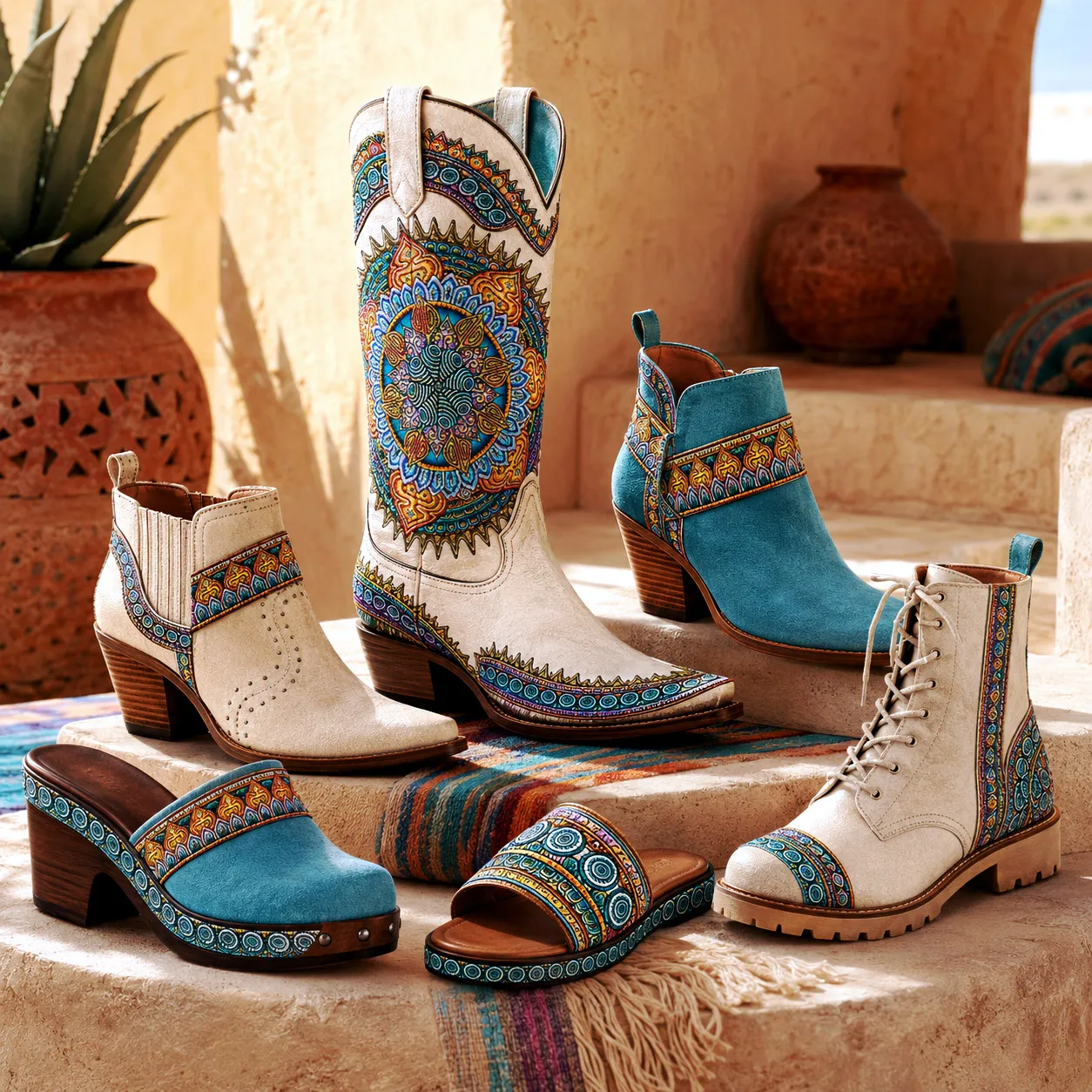 Footwear collection featuring the Desert Flame design system.