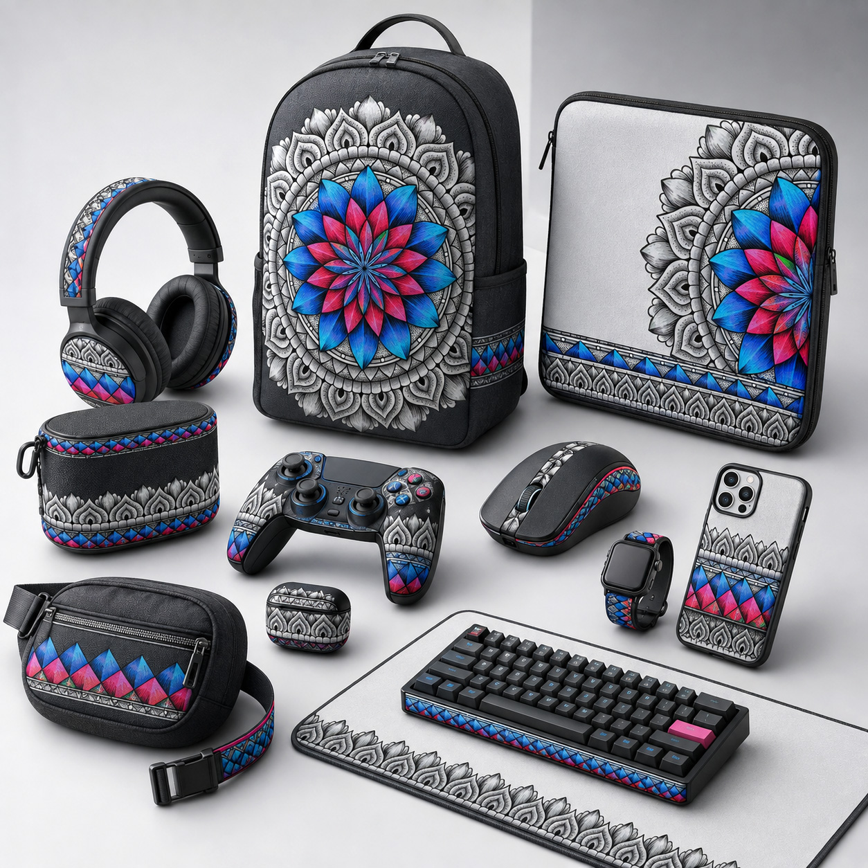 Tech, gaming, and personal accessories featuring the Inner Coherence design system.