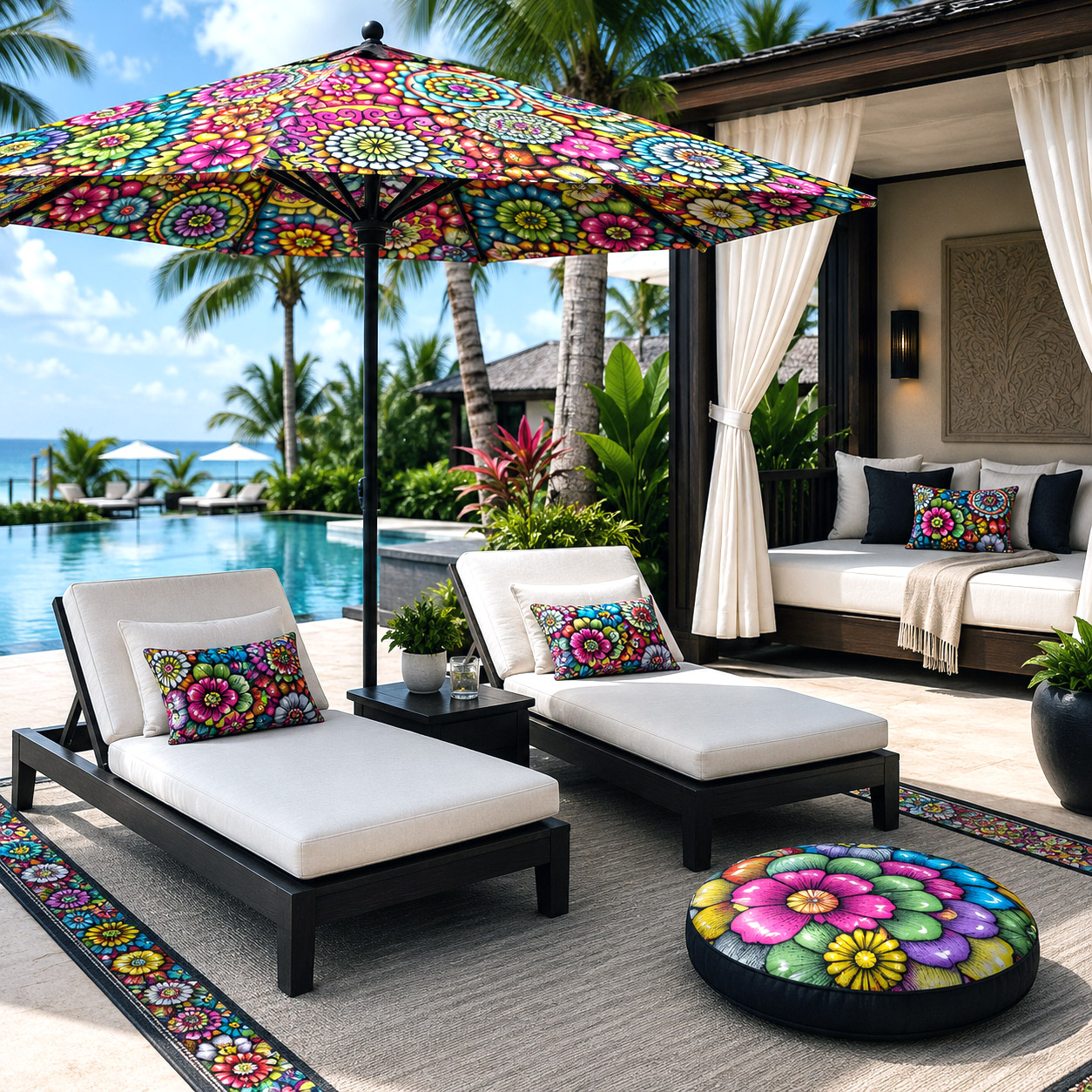 Outdoor resort and patio products featuring Mandala Collage 2.