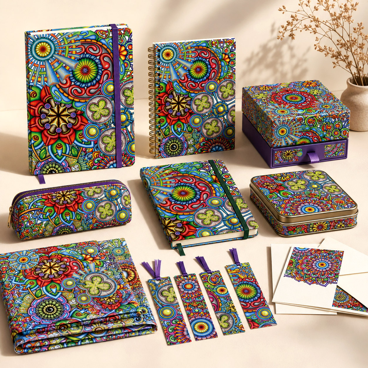 Stationery, journals, and gift products featuring Mandala Collage 6.