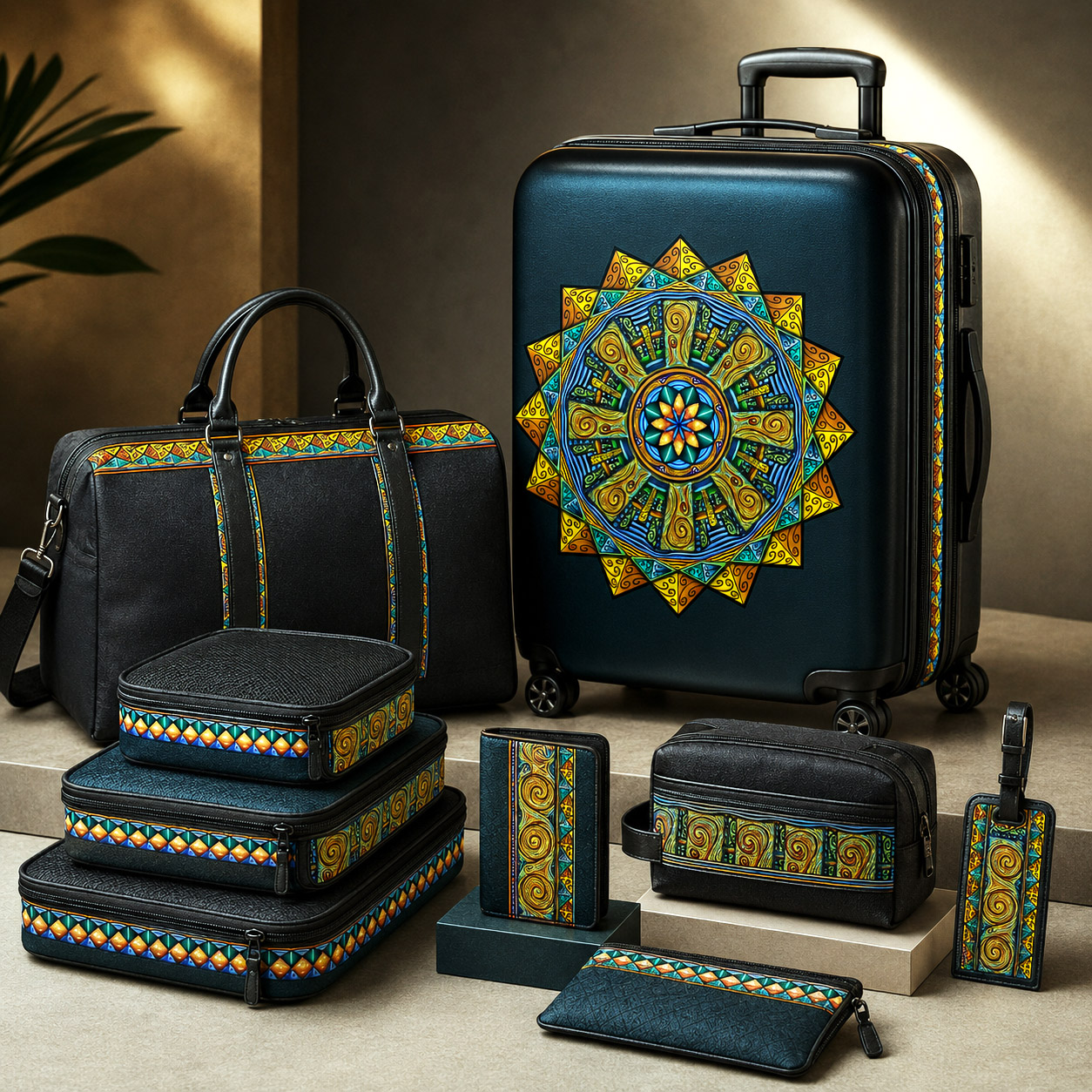 Premium luggage and travel accessories featuring the Spokin With design system.