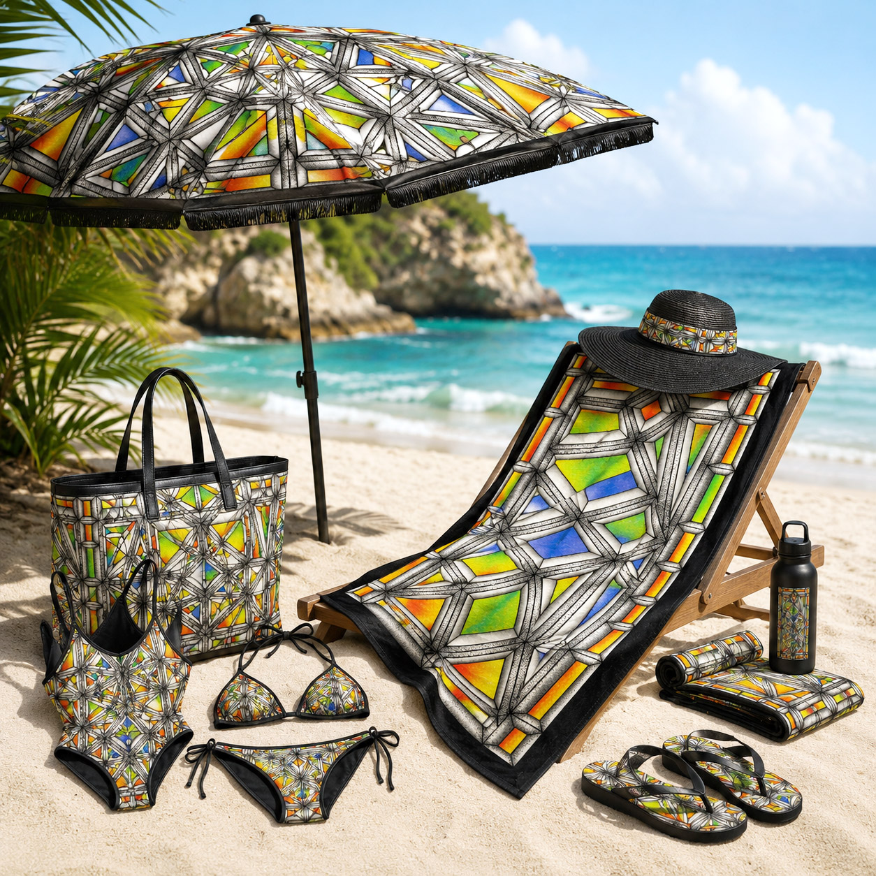 Premium beach products featuring the Stained Glass design system.